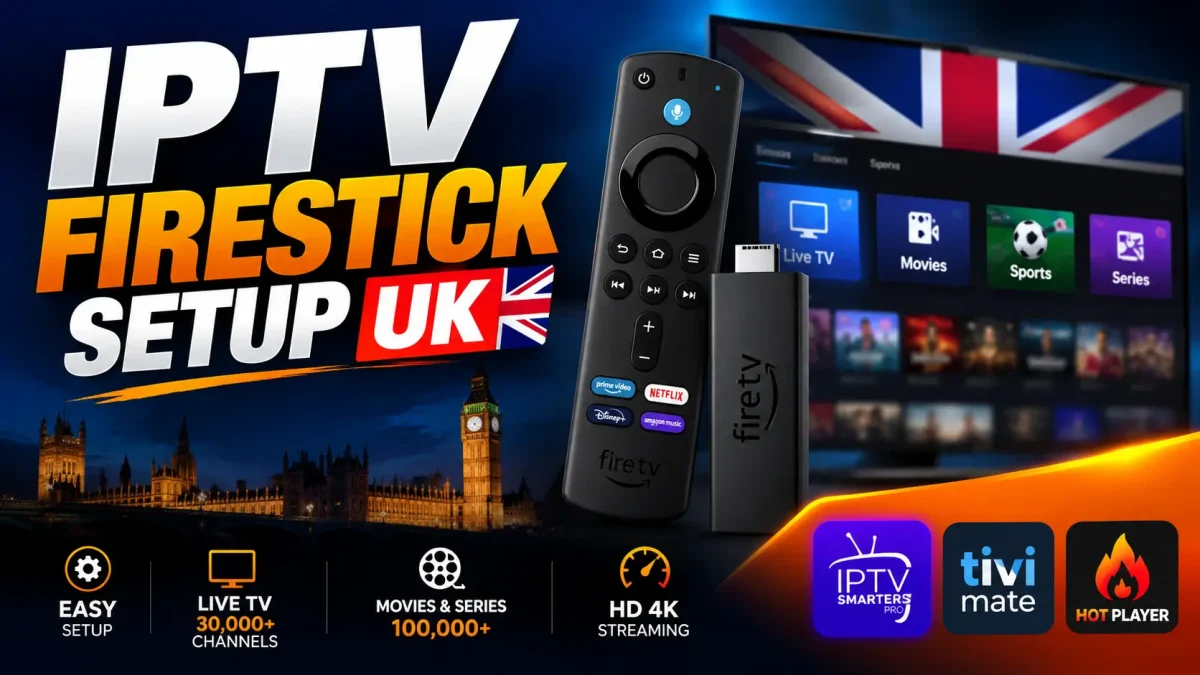 Fire TV Stick IPTV setup with remote and television